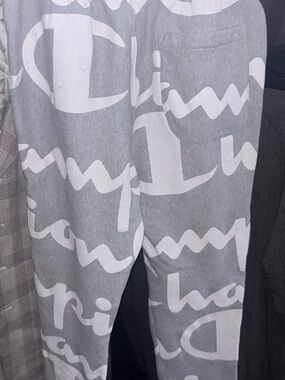 Champion Gray Sweatpants with White Script Logo